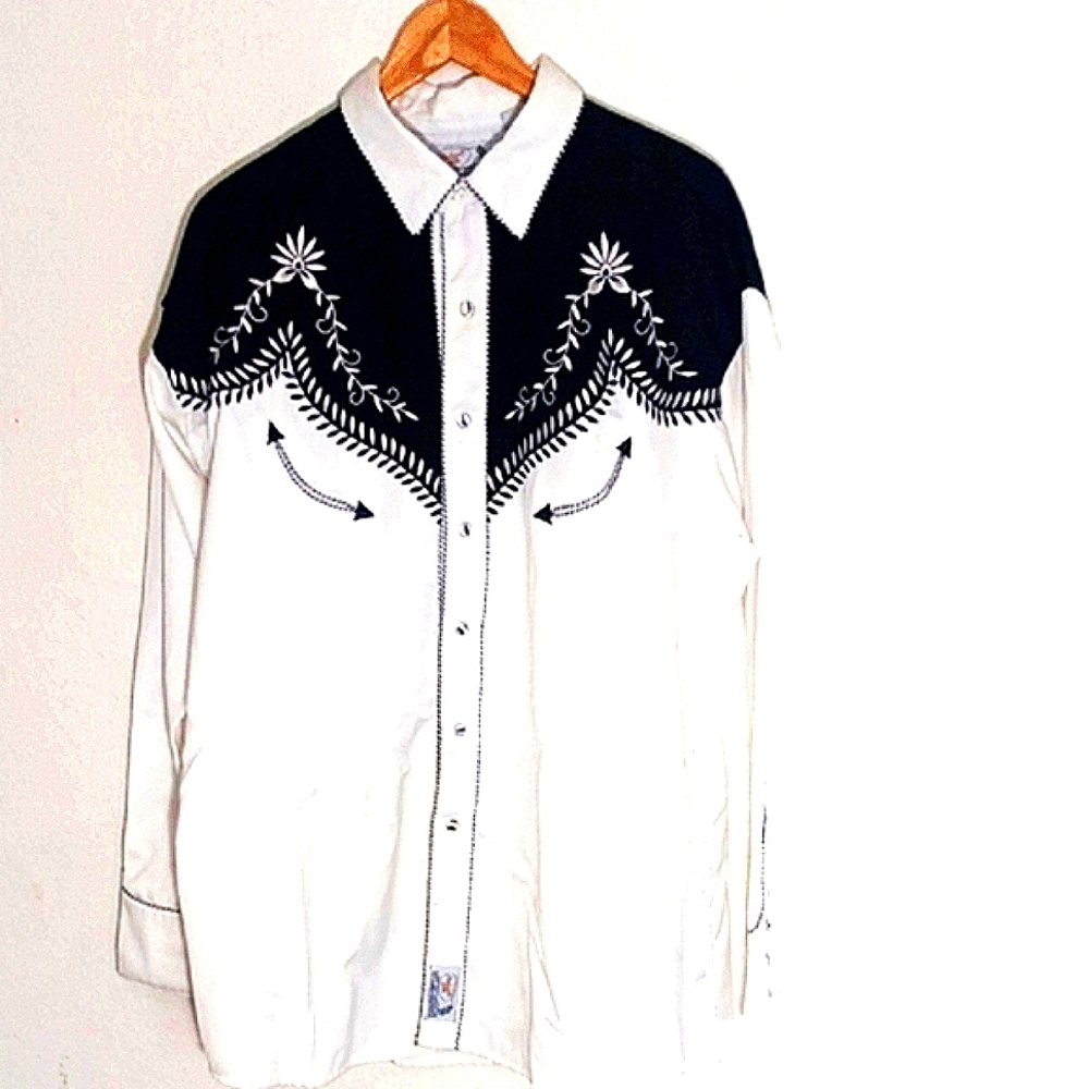 Men's Western Black and White Shirt